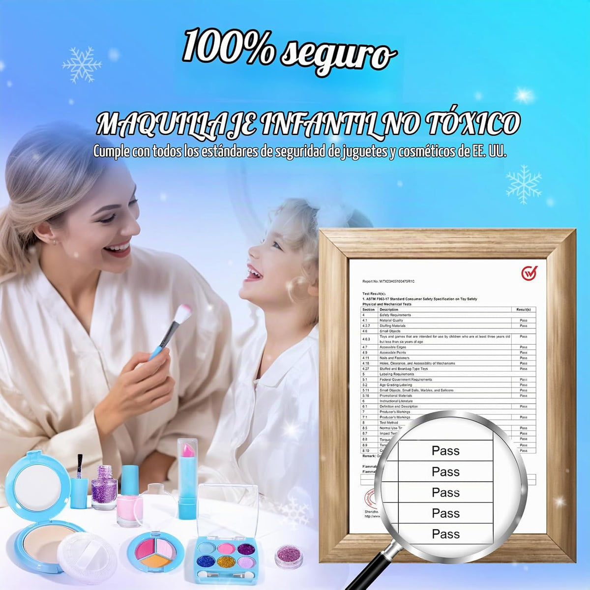 INNOCHEER - Kit de maquillaje infantil para niñas, juego de maquillaje congelado para niñas, kit de maquillaje lavable real para niñas, regalos de princesa de cumpleaños, Navidad, para niñas de 3, 4, 5, 6, 7, 8, 9, 10, 11, 12 años