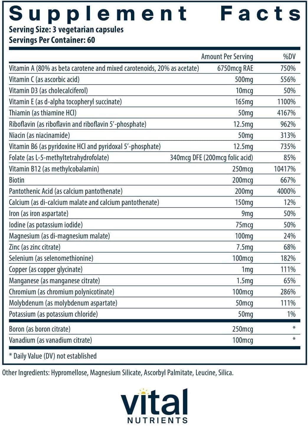 Vital Nutrients - Multi-Nutrientes con Hierro y Yodo - Fórmula Inte...