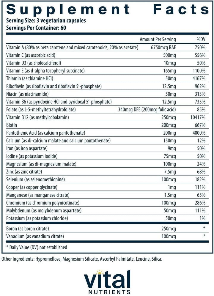 Vital Nutrients - Multi-Nutrientes con Hierro y Yodo - Fórmula Inte...