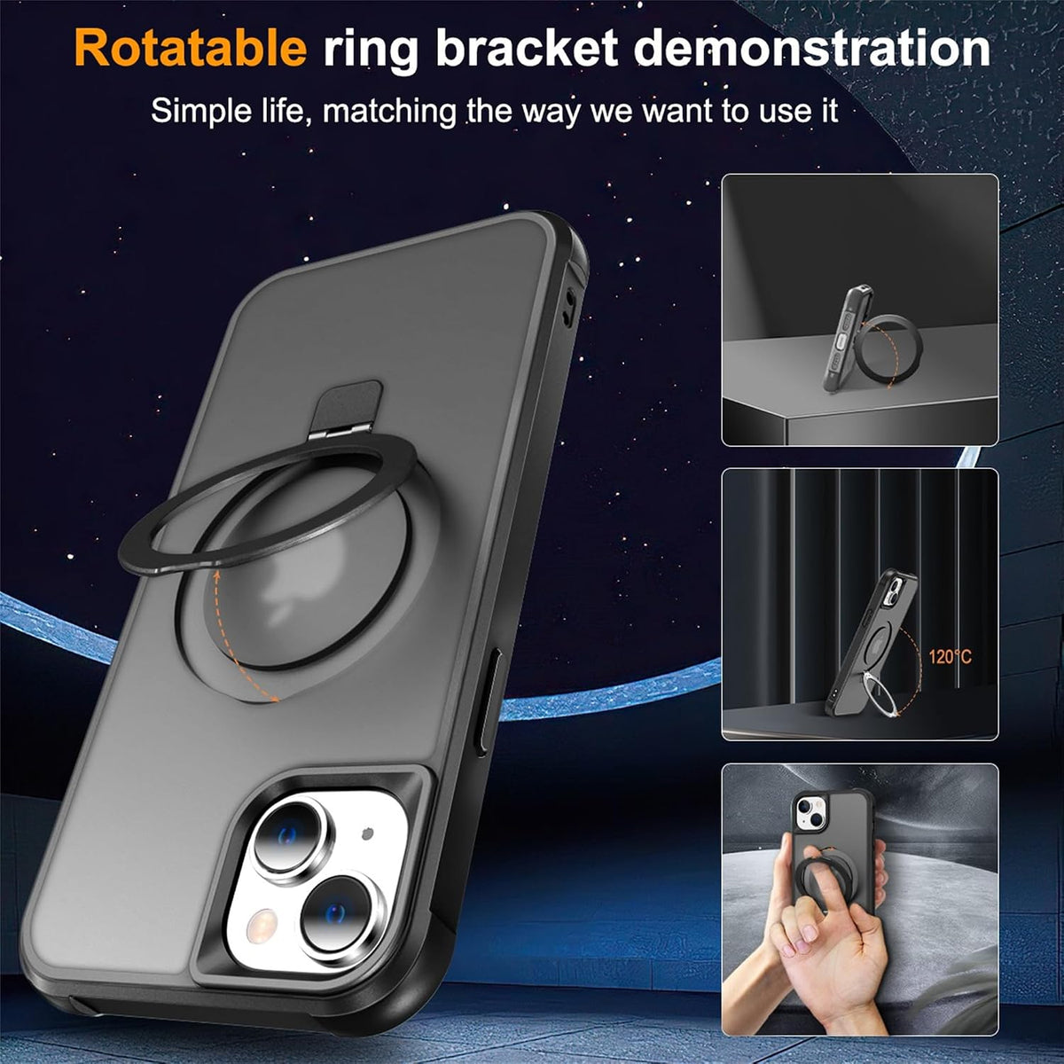 SKYLMW – Funda compatible con iPhone 15 con soporte magnético invisible tipo anillo, funda translúcida de grado militar para iPhone 15 de 6.1 pulgadas [compatible con MagSafe] [excelente sensación de