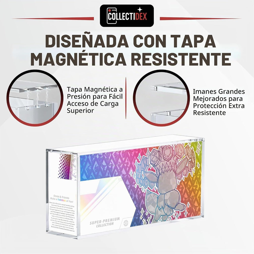 Prismatic Evolutions SPC - Caja de acrílico con tapa magnética, acrílico de 8 + 0.197 in de grosor con imanes de 0.197 x 0.118 in, compatible con Prismatic Evolutions Super Premium
