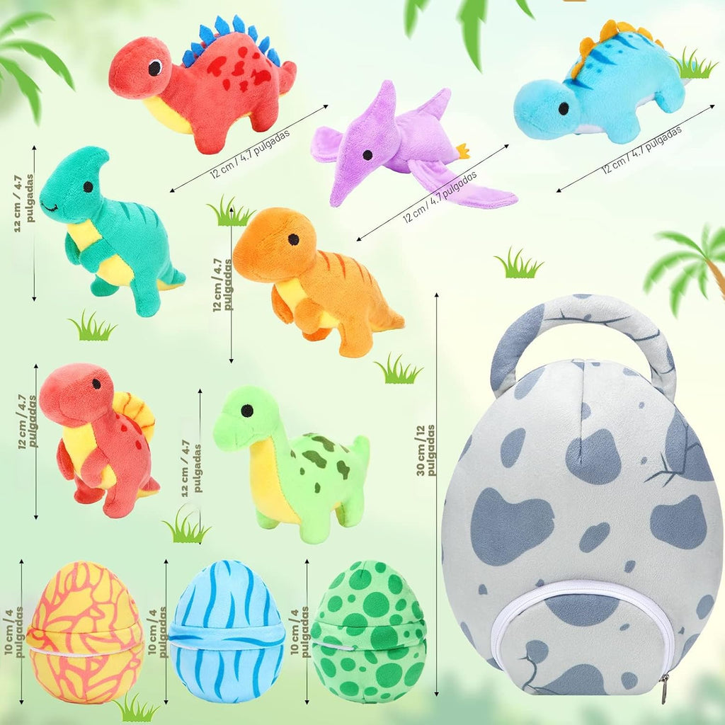 Zhanmai - 11 piezas de dinosaurio de peluche con bolsa de huevo, dinosaurio