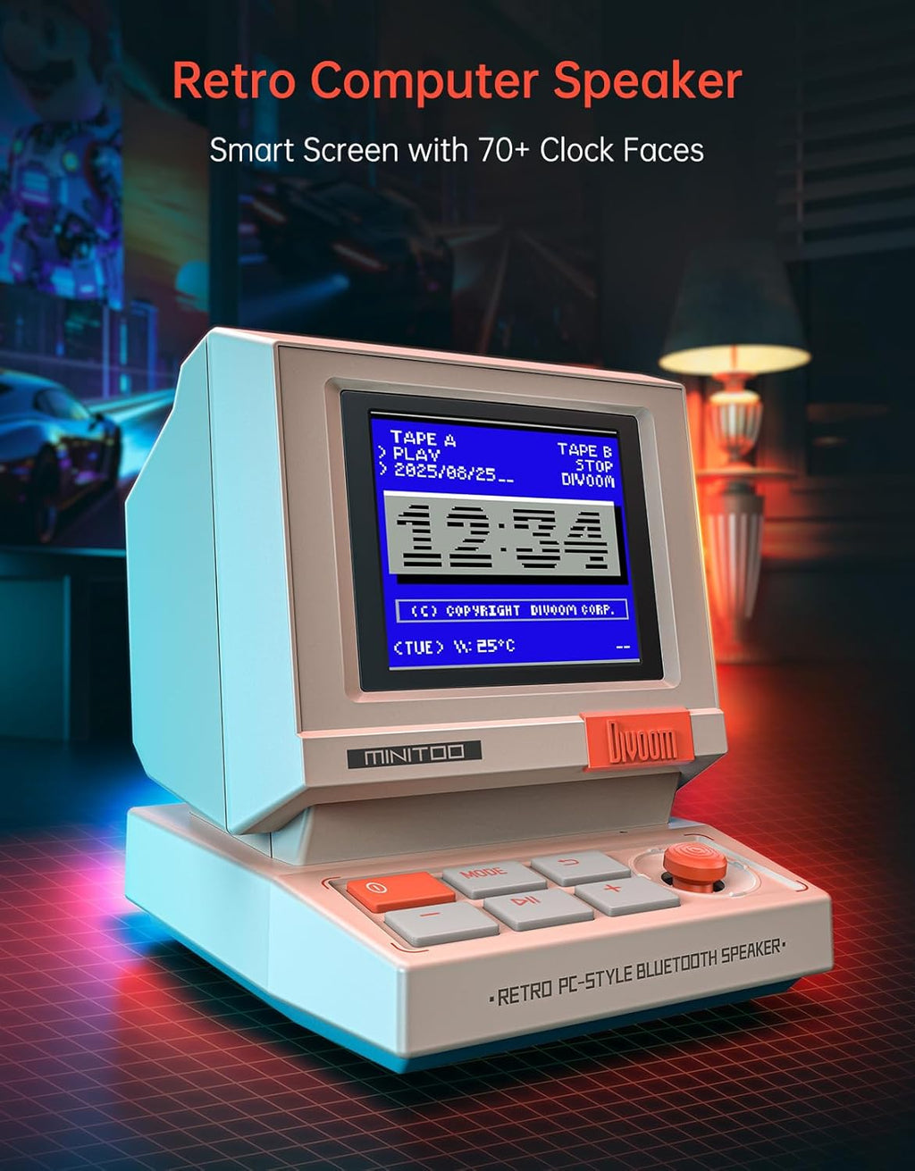 Divoom MiniToo - Altavoz retro para computadora estilo PC, pantalla de