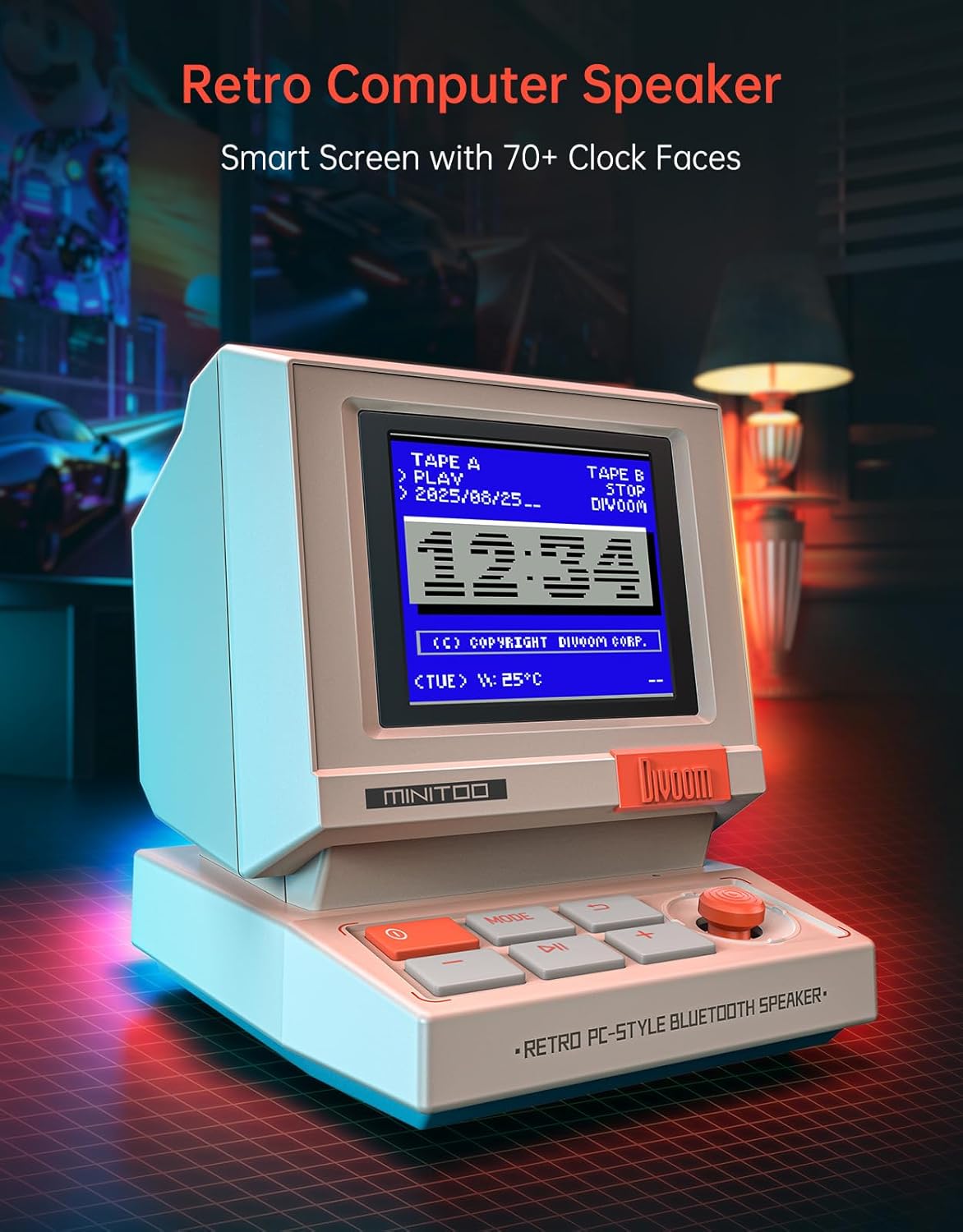 Divoom MiniToo - Altavoz retro para computadora estilo PC, pantalla de