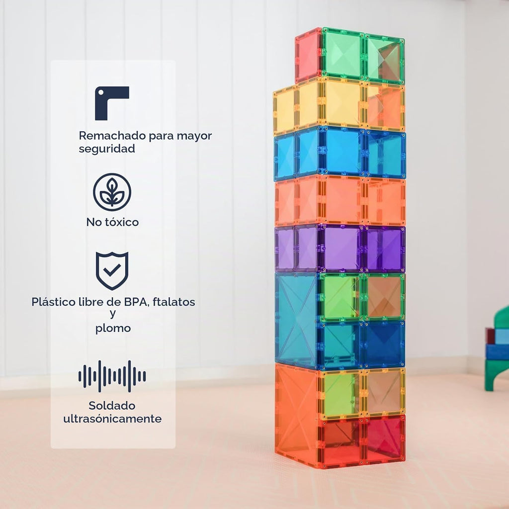 CONNETIX Paquete cuadrado de azulejos magnéticos arcoíris, 42 piezas