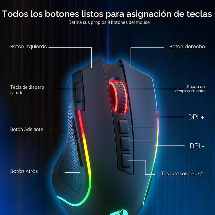 Redragon Ratón para juegos M612 PRO RGB, 8000 DPI con cable\/inalám...
