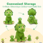 MaoGoLan Triceratops - Animal de peluche verde con 3 bebés, dinosaurio de
