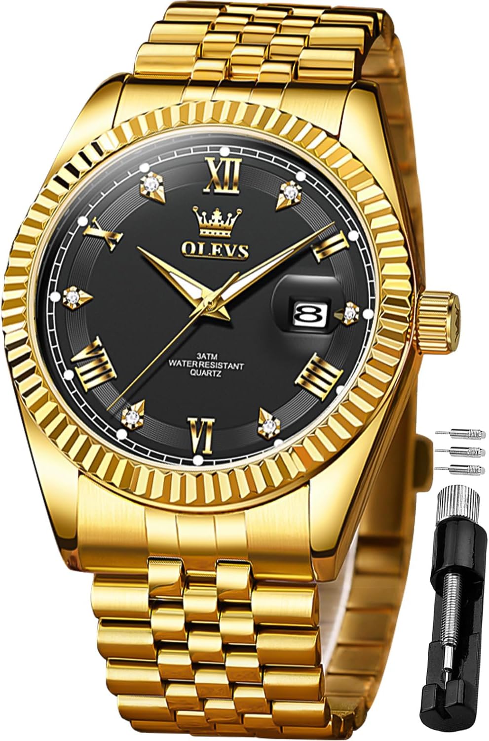 OLEVS Reloj para Hombres Acero Inoxidables Cuarzo Lujo Reloj de vestir de gran esfera