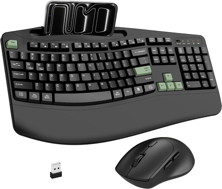 Combo de teclado y mouse inalámbricos, teclas onduladas de tamaño c...
