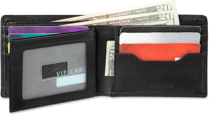 Calvin Klein Billetera plegable minimalista de piel RFID para hombr...