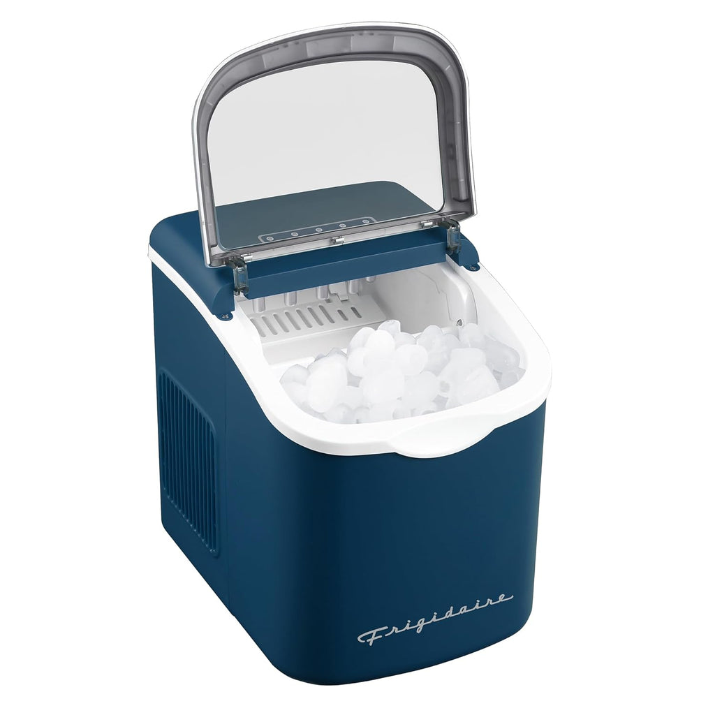 FRIGIDAIRE Máquina de hacer hielo compacta retro, hielo bala, 26 libras por día (azul)