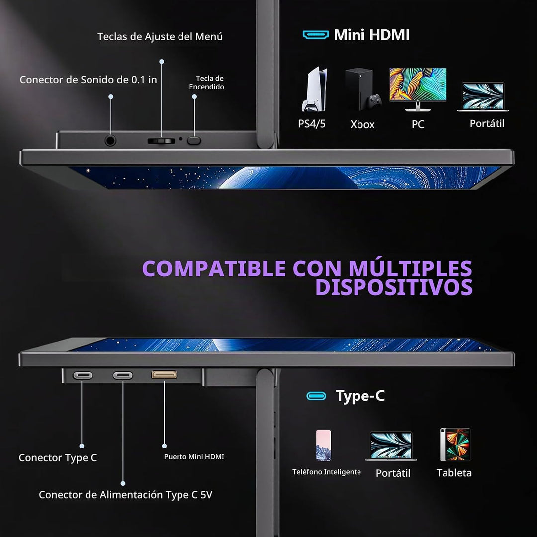 WUAWE Monitor portátil de 14 pulgadas con función atril para laptop...
