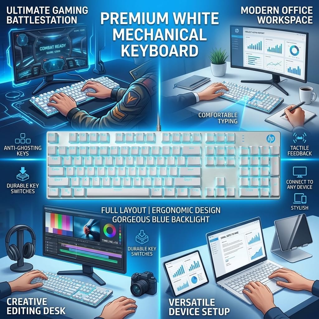HP GK400F Teclado mecánico con cable para juegos, USB con cable de...