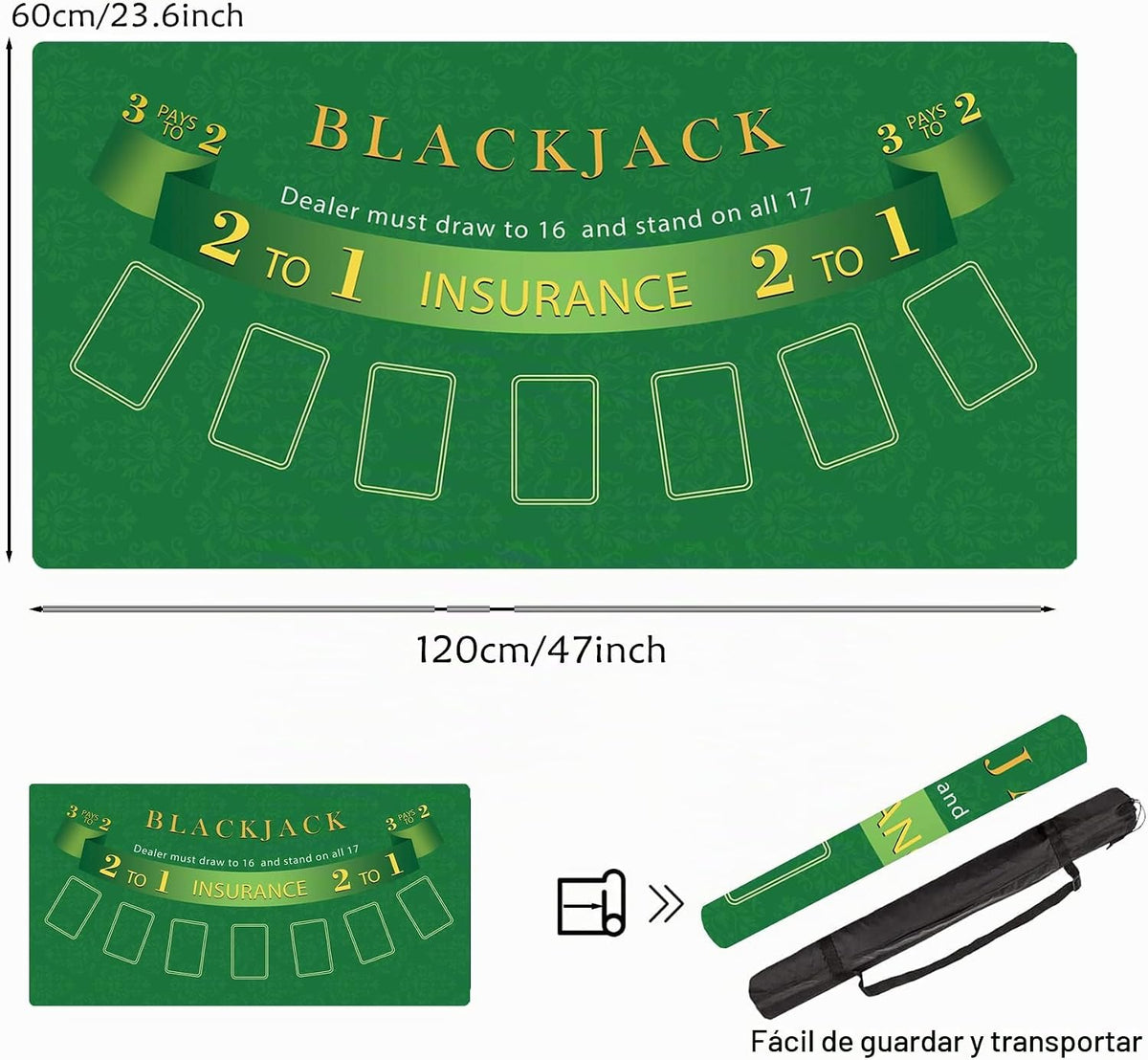 Blackjack Poker - Tapete de mesa de 47 x 23.6 pulgadas