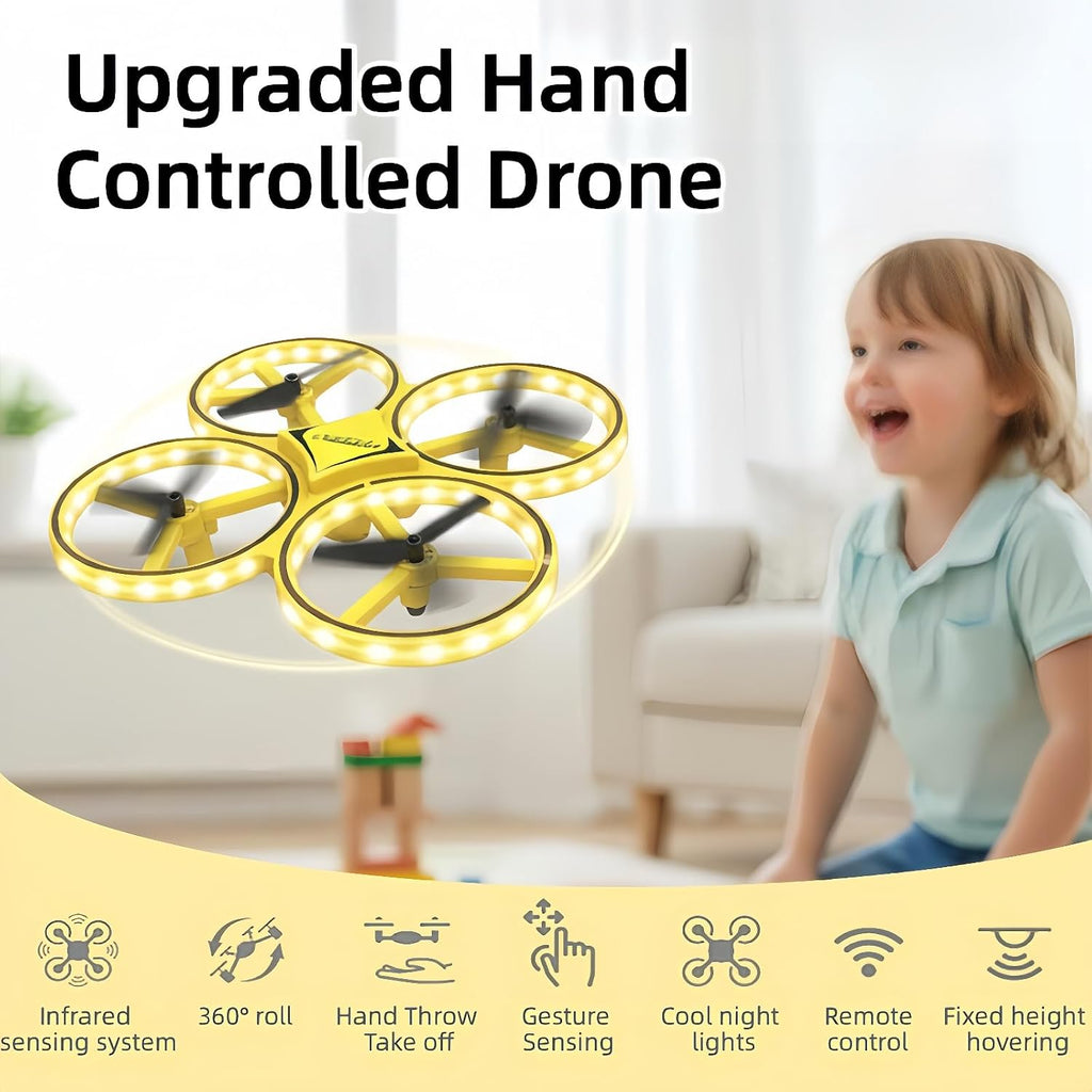 2025 Dron mejorado controlado a mano para niños, aeronave somatosensorial con control de reloj inteligente, aeronave de detección de gestos, control remoto LED genial, flips de 360°, cuadricóptero