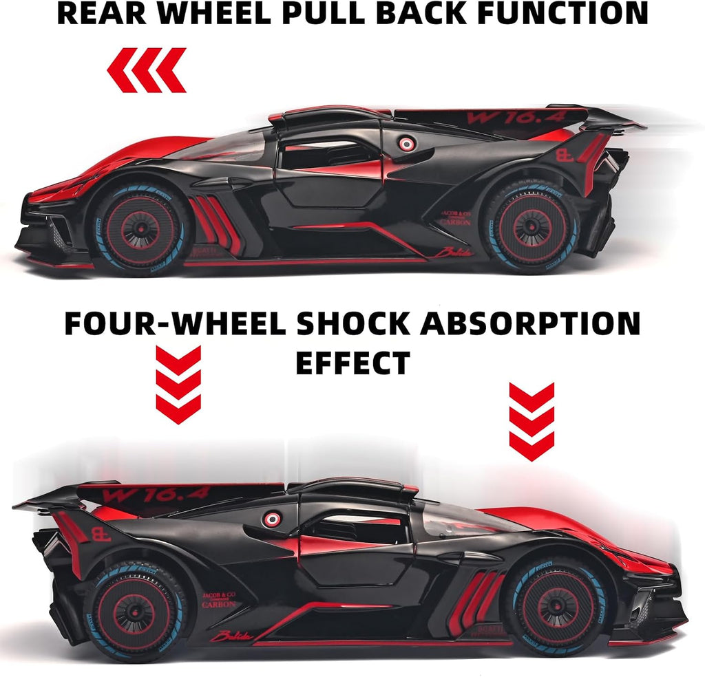 1/24 Coches de juguete fundidos a presión con spray compatibles con Bugatti Bolide