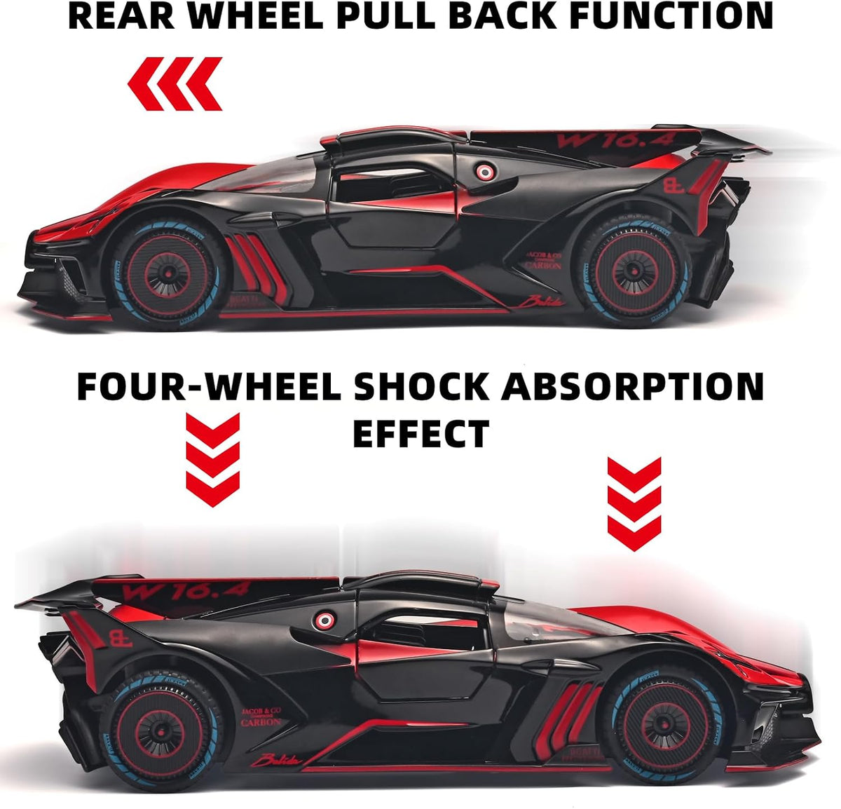 1/24 Coches de juguete fundidos a presión con spray compatibles con Bugatti Bolide