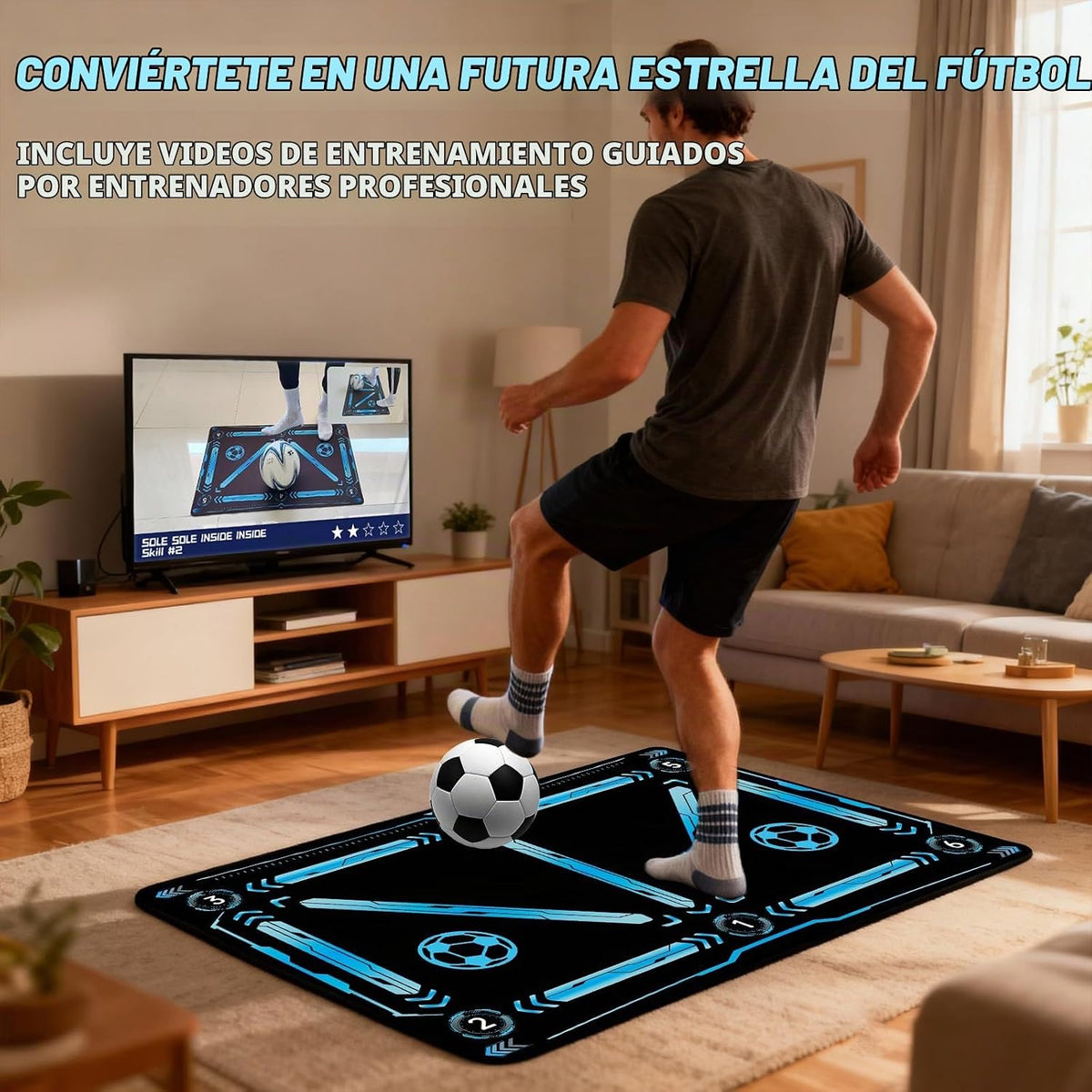 Tapete de Entrenamiento de Fútbol ZVD con Tutoriales en Video, Práctica de Juegos de Pies Antideslizante