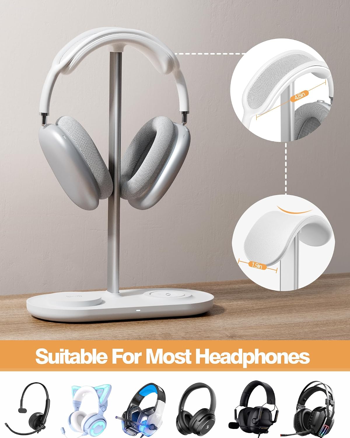 HiWe - Soporte para auriculares, cargador inalámbrico MagSafe 2 en 1 para iPhone/iWatch