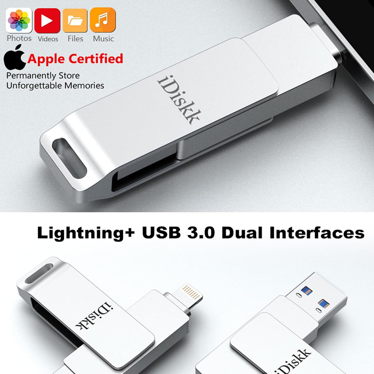 iDiskk 512GB Certificado Mfi, Unidad Flash para iPhone, Fotos y Vid...