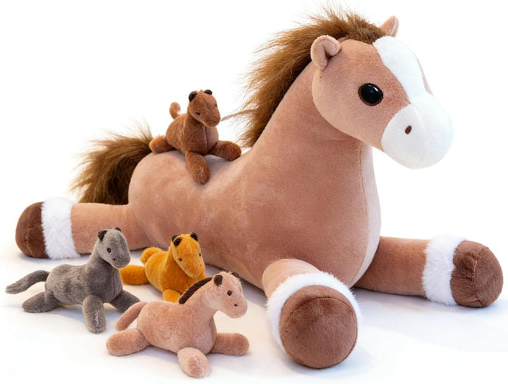 Jrystar 5 piezas de animales de peluche de caballo, gran animal de...