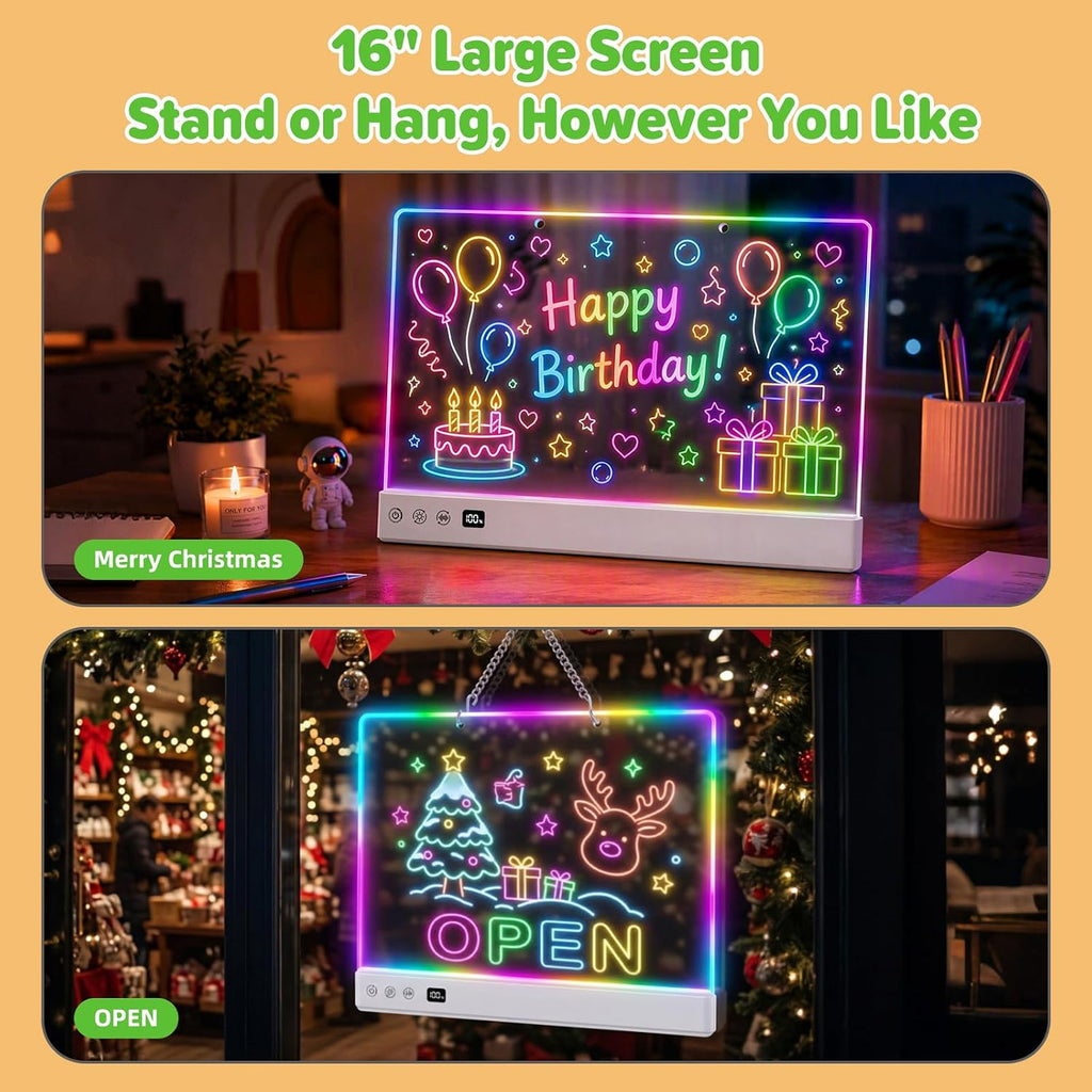 Tablero de dibujo LED de 16" para niños, tableta de escritura con luz de