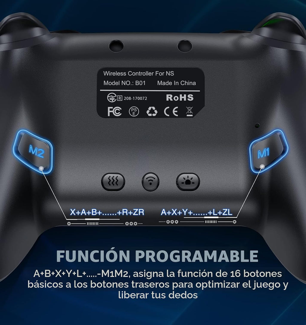 ELISWEEN Controlador Switch, Controlador Inalámbrico Compatible con Switch 1/Switch 2/Switch Lite/OLED, Controladores Inalámbricos para Switch que funcionan con iOS/Android/PC con Luz RGB, Programable