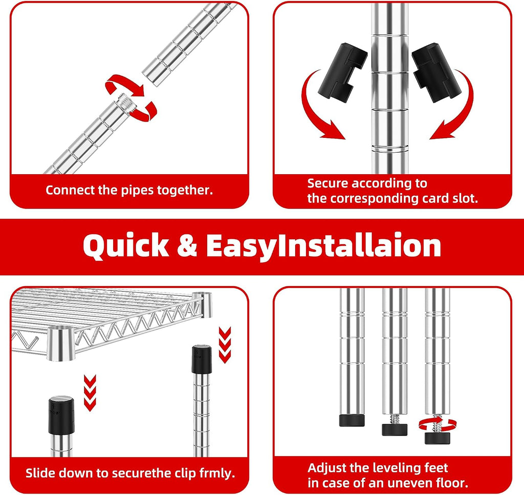 M MZG Estantes de almacenamiento de 5 niveles con carga de 3300 libras, estantes de metal de alambre de metal para almacenamiento, estantes ajustables de garaje para despensa, cocina, garaje, cromado