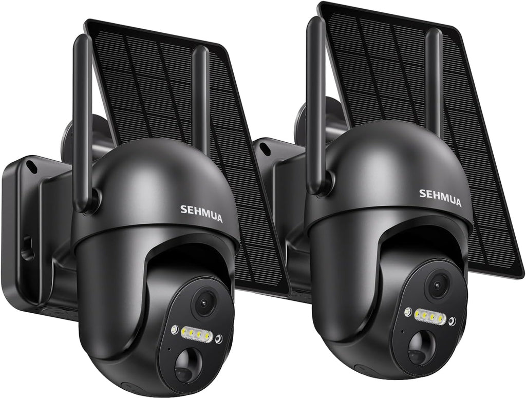 SEHMUA Paquete de 2 cámaras solares de seguridad inalámbricas para exteriores
