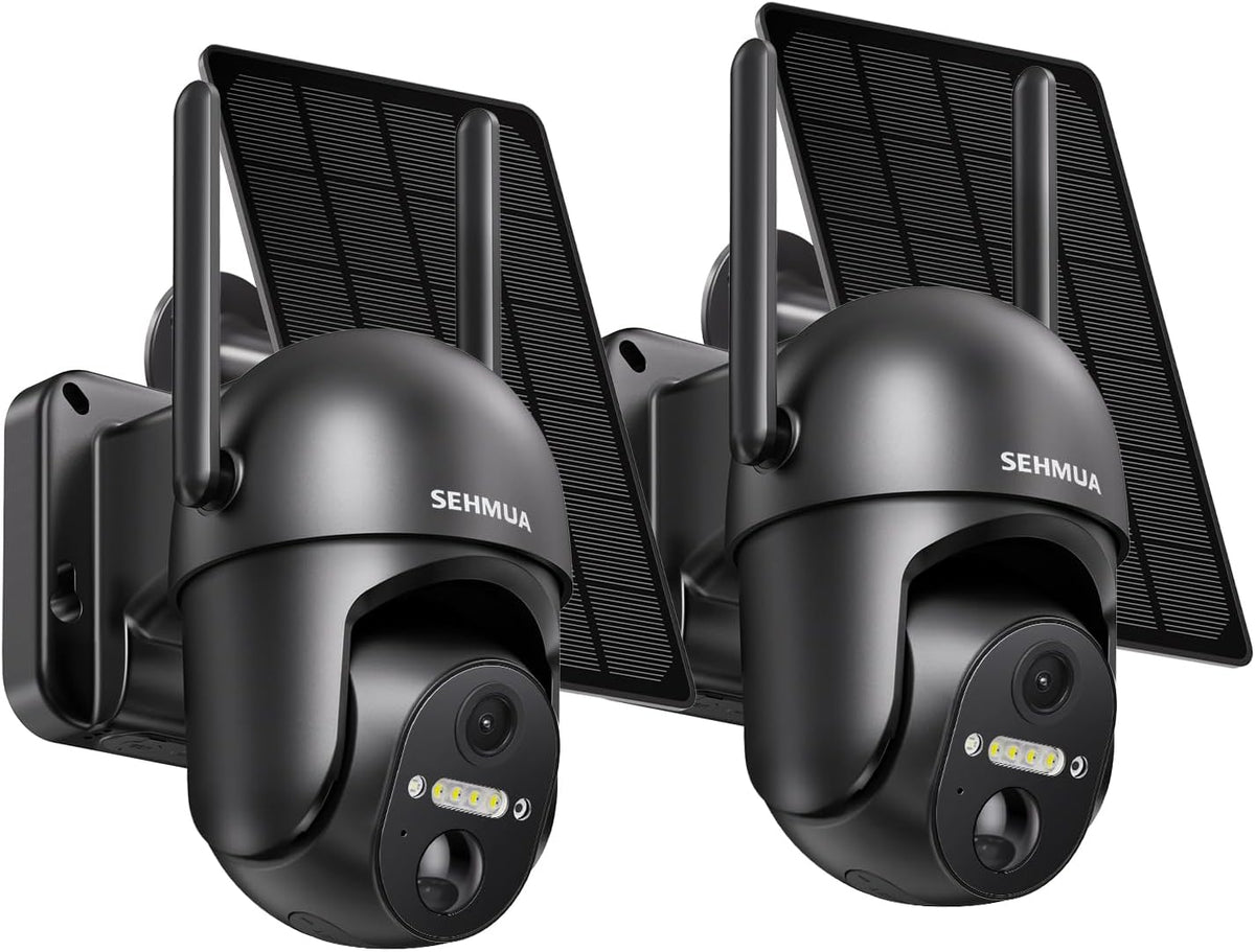 SEHMUA Paquete de 2 cámaras solares de seguridad inalámbricas para exteriores