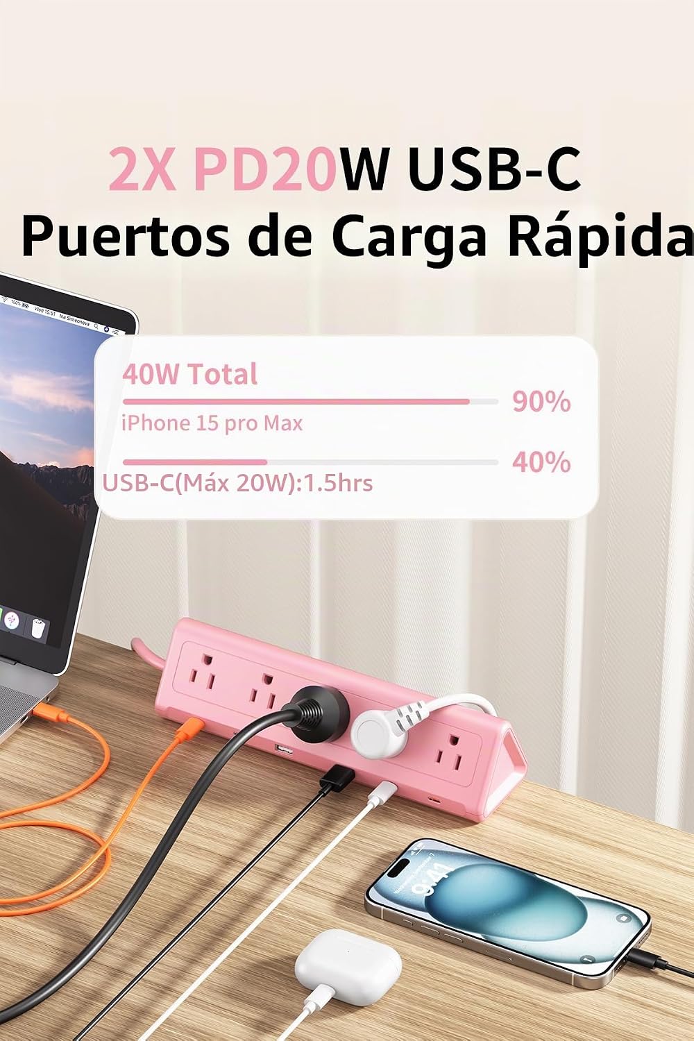 Regleta de alimentación con abrazadera de escritorio USBC, carga