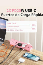 Regleta de alimentación con abrazadera de escritorio USBC, carga