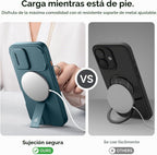 SURITCH Funda para iPhone 16 con cubierta magnética para cámara deslizante y soporte ajustable, compatible con MagSafe, funda protectora delgada a prueba de golpes de 6.1 pulgadas, verde lago