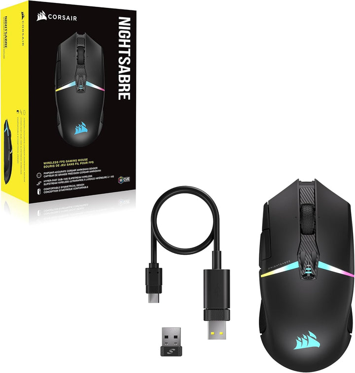 Corsair NIGHTSABRE - Mouse inalámbrico RGB para juegos FPS, MOBA -...