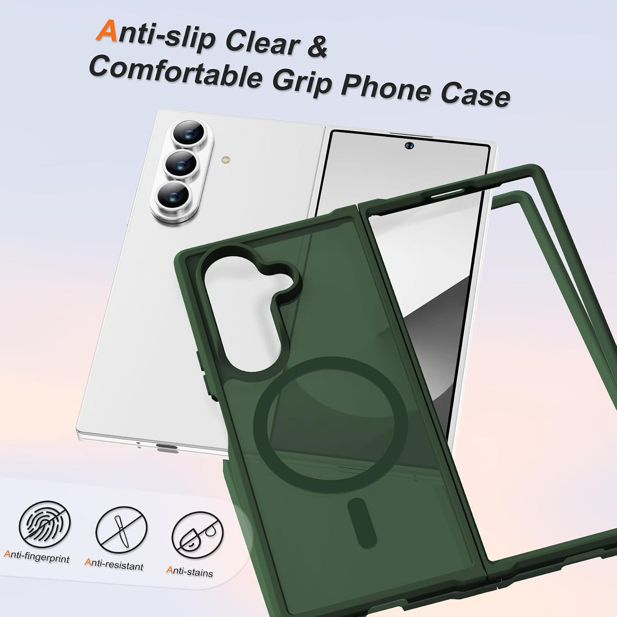 ORETECH Magnético para Samsung Galaxy Z Fold 7 Funda, Protector Translúcido Antideslizante PC Rígido Amortiguador para Samsung Z Fold 7 - Verde