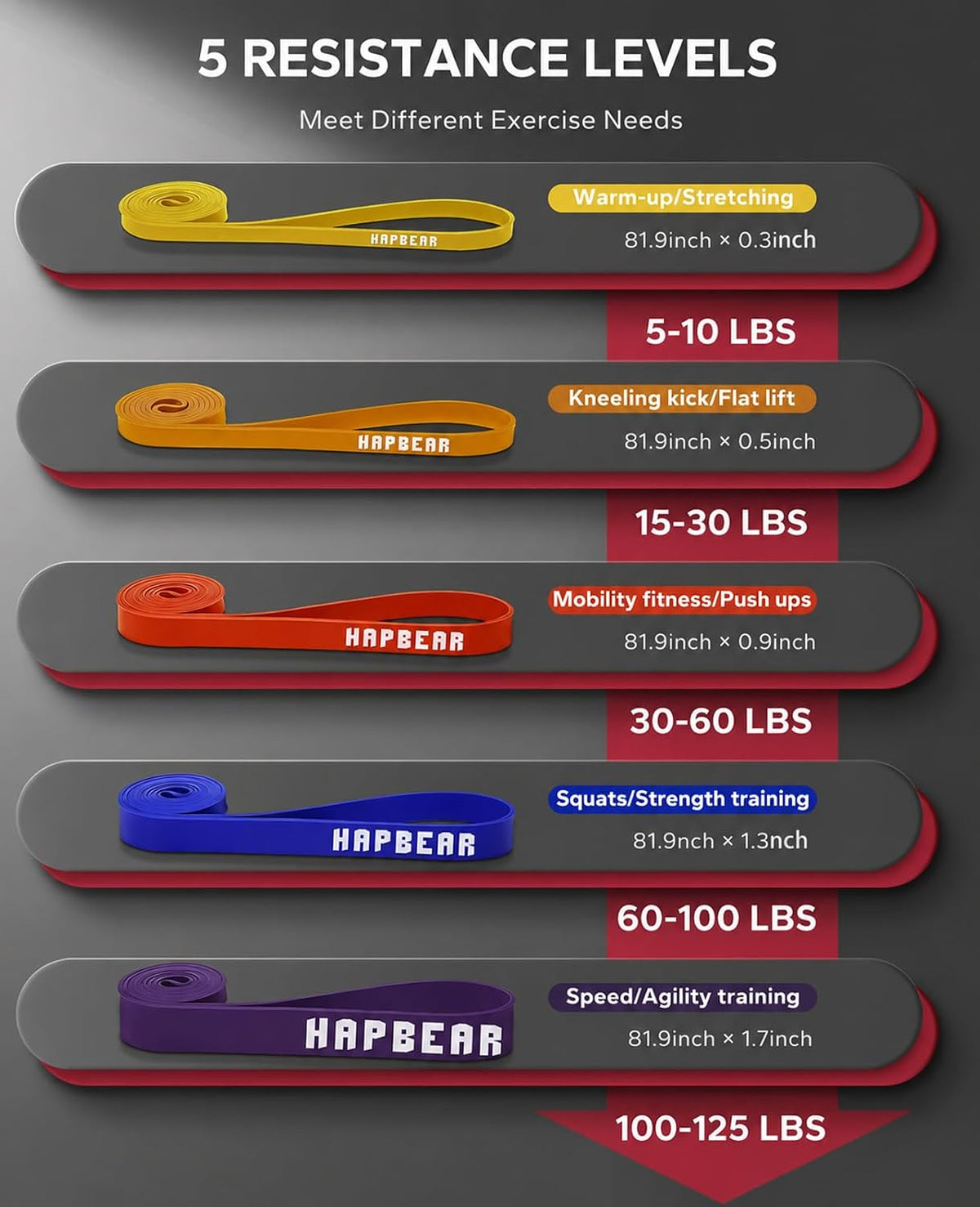 HAPBEAR Pull Up Assistance Bands - Pull Up Bands - Resistance Bands - Exercise Bands Resistance Bands Set de 5 - Workout Bands para Working Out, Stretching, Muscle Training
