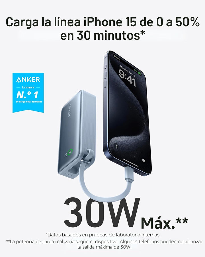 Anker Nano Power Bank, cargador portátil de 10,000 mAh con cable US...