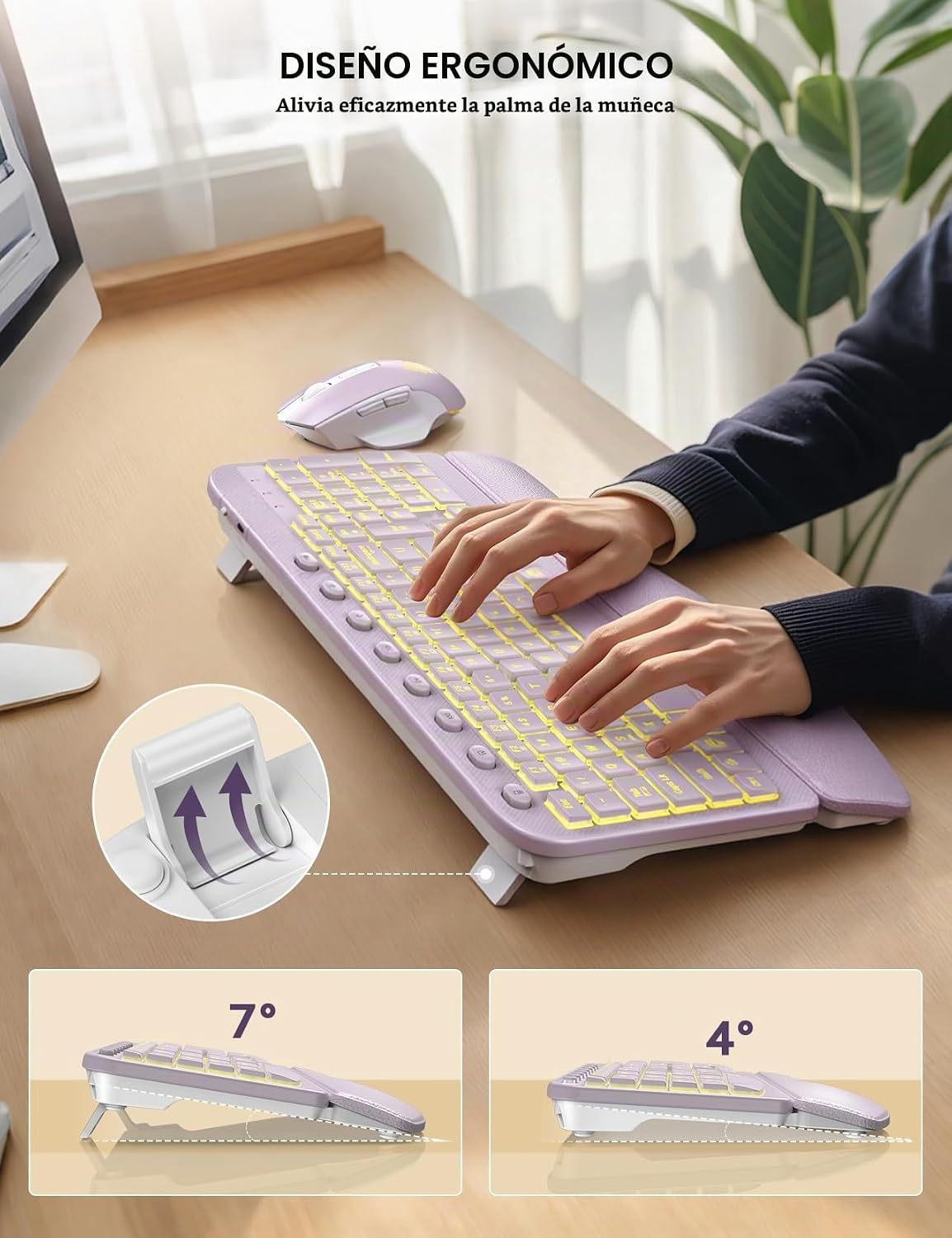 SABLUTE Combo de teclado y mouse inalámbricos, onda ergonómica con...