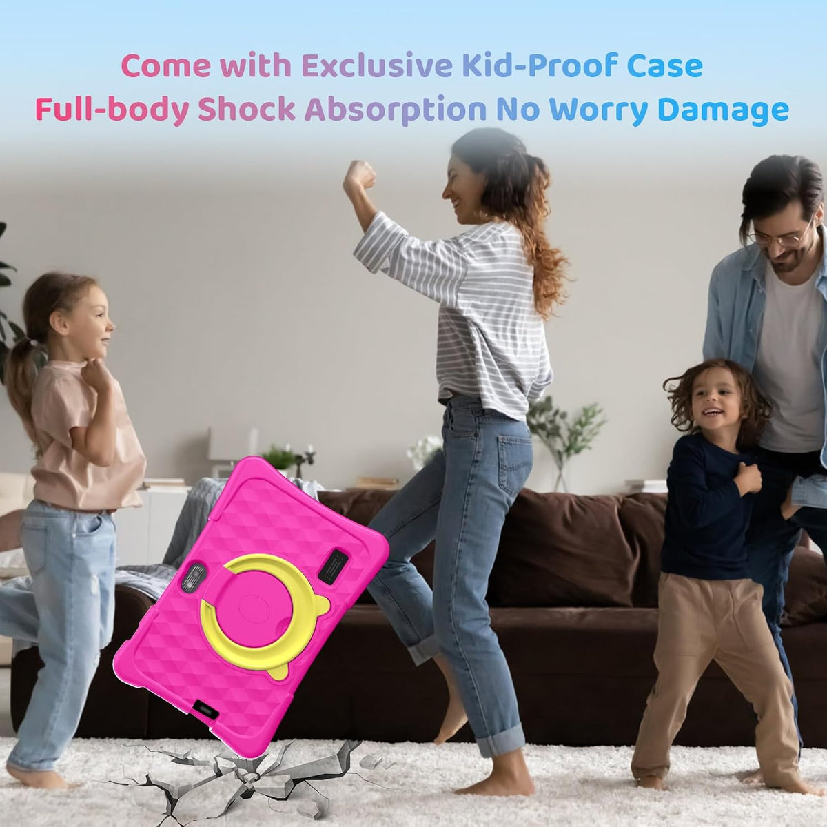 Tablet para niños, tableta Android de 7 pulgadas para niños, 6 GB+32 GB 1 TB expandir, tabletas de cuatro núcleos con funda, BT, WiFi, control parental, juegos, dual (rosa)