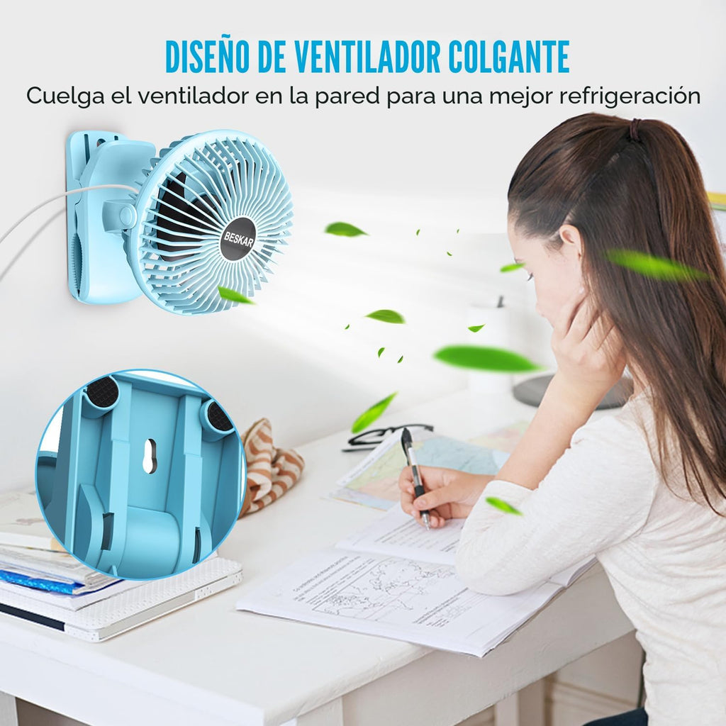 BESKAR Ventilador USB con clip, ventilador de escritorio pequeño po...