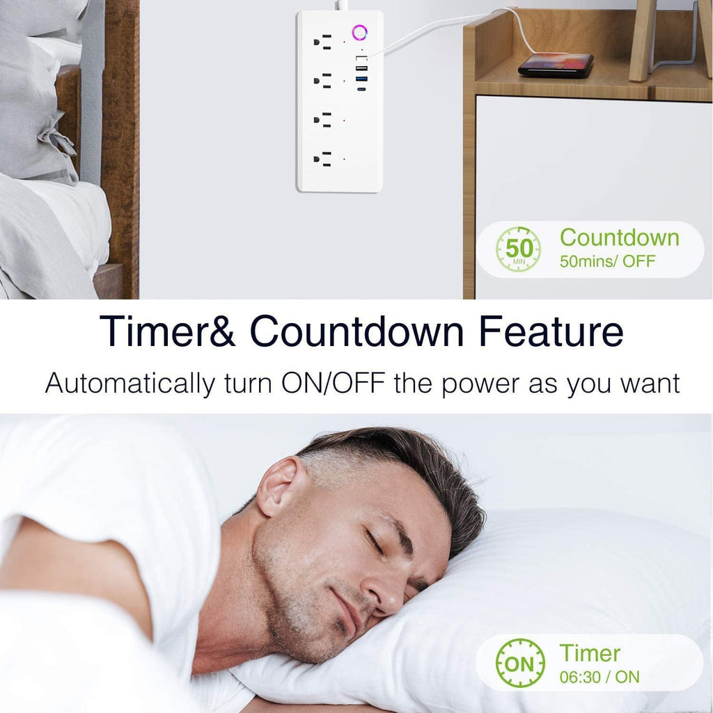 Lámpara UseeLink Tira de alimentación de enchufe inteligente, protector de sobretensiones WiFi compatible con Alexa Google Home, enchufes inteligentes con 4 puertos de carga USB 4