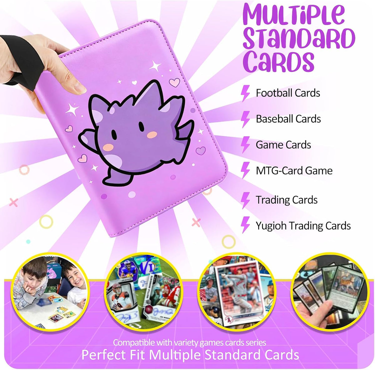 Carpeta de tarjetas de 4 bolsillos, soporte para tarjetas intercambiables para 400 tarjetas con 50 fundas extraíbles, tarjeta de colección portátil, libro de tarjetas de juego con cremallera para