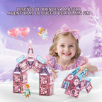 Bloques magnéticos de princesa, castillo de princesa, bloques magnéticos de viaje con caja de metal y 2 muñecas, mini azulejos magnéticos para niñas, juegos de simulación, regalos sensoriales STEM
