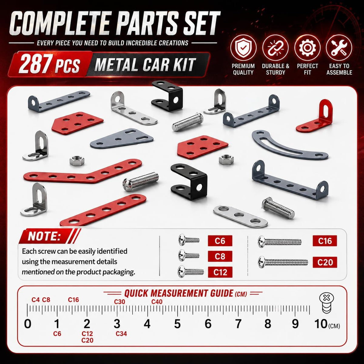 Kit de coche modelo de metal, 287 piezas de juguetes de construcción