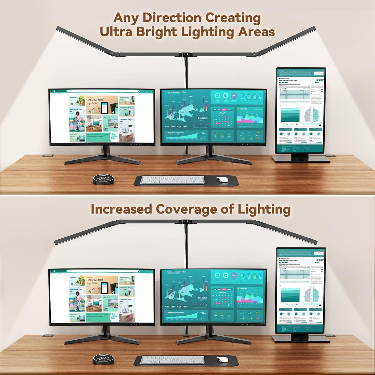 Lámpara Lámparas de escritorio LED para oficina en casa - Lámpara de arquitecto de cuidado de los ojos con abrazadera, monitor de computadora de doble cabezal Luz de escritorio de trabajo con control remoto: Lámpara de mesa de escritorio flexible