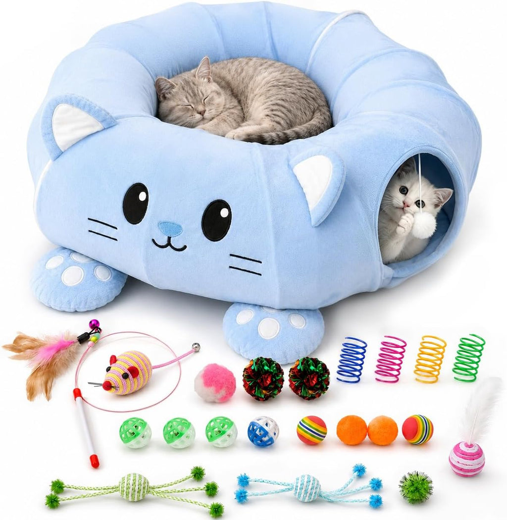 Cama túnel para gatos con 21 juguetes interactivos