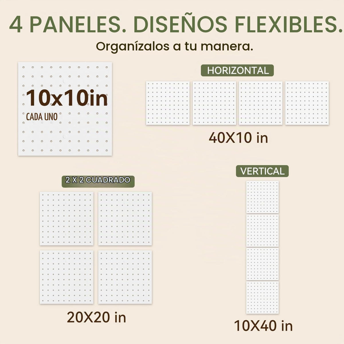 Kit de Organizador de Pared con Paneles de Metal Magnéticos 4‑Piezas 10 x 10 in, Blanco