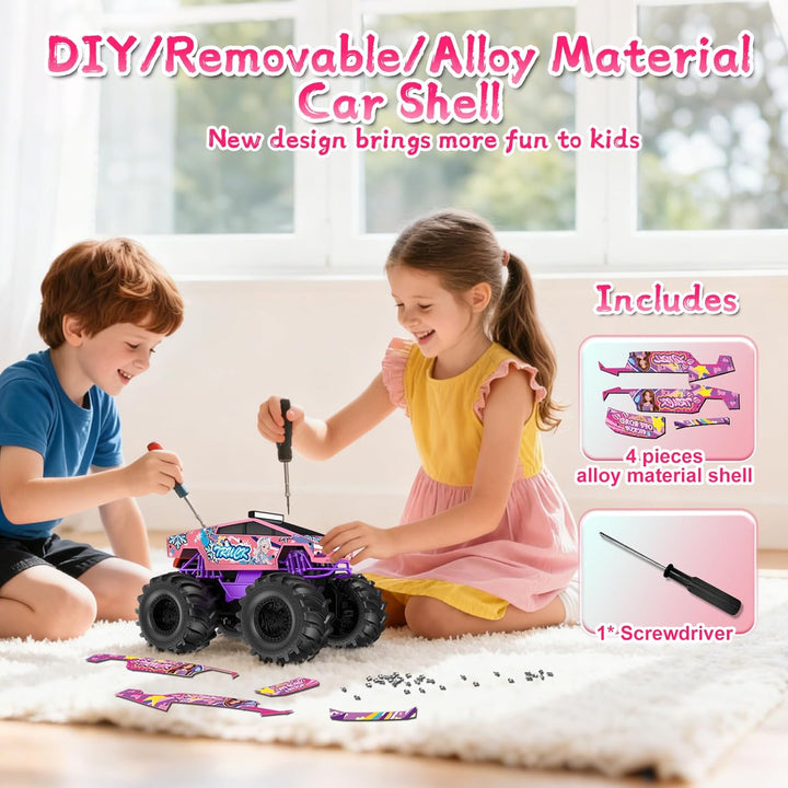 Coche de control remoto para niñas camión monstruo rosa