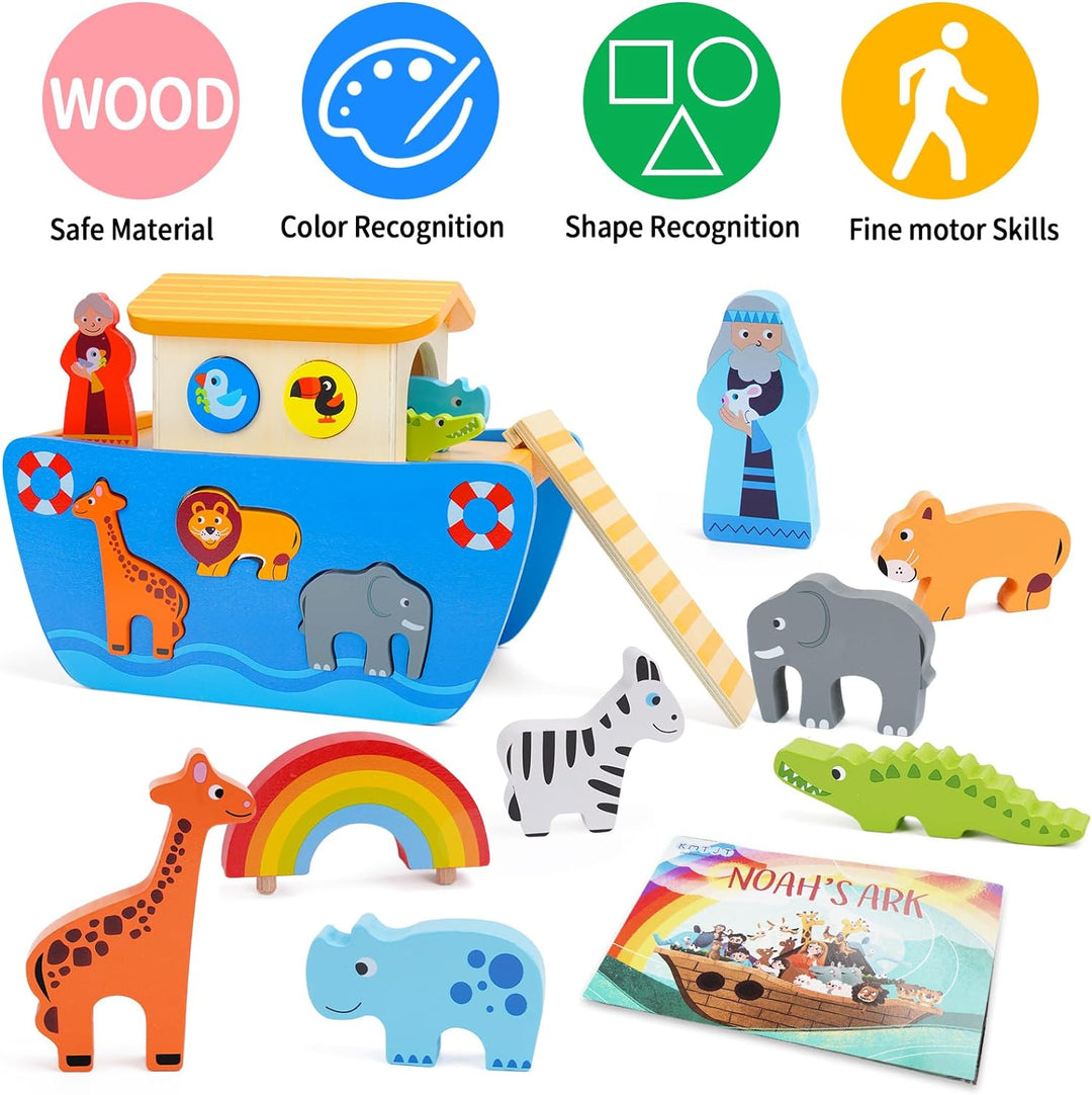 KMTJT Juego de animales de juguete de madera del arca de