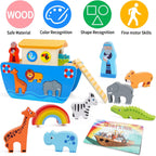 KMTJT Juego de animales de juguete de madera del arca de